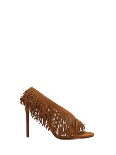 Shop Aquazzura Wild Fringe Sandal 105 In Marrone