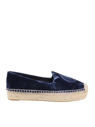 Shop Tory Burch Espadrillas Velvet Platform In Blue Velvet