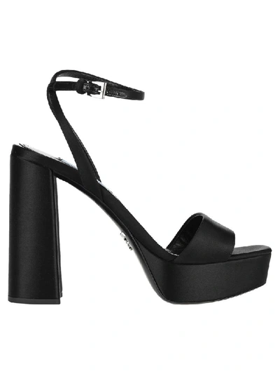 Shop Prada Satin Platform Sandals In Nero