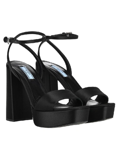 Shop Prada Satin Platform Sandals In Nero