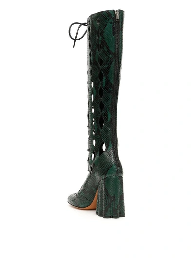 Shop Marni Python Print Boots With Cut-outs In Juniper (green)