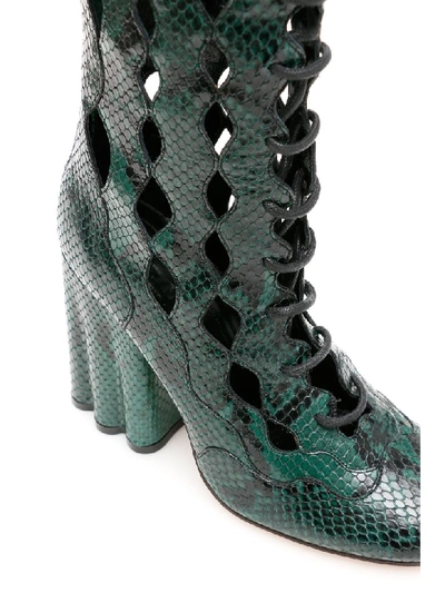 Shop Marni Python Print Boots With Cut-outs In Juniper (green)