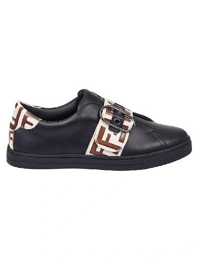 Shop Fendi Buckled Sneakers In Black