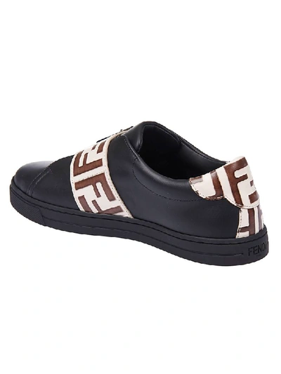 Shop Fendi Buckled Sneakers In Black