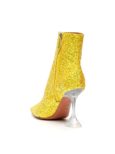 Shop Amina Muaddi Glitter Giorgia Booties In Lemon (yellow)