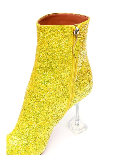 Shop Amina Muaddi Glitter Giorgia Booties In Lemon (yellow)