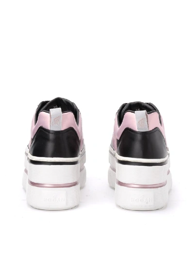 Shop Hogan Maxi H449 Sneaker In Leather And Black Fabric With Pink Profiles In Nero