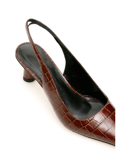 Shop By Far Croc Print Diana Slingbacks In Nutella (brown)