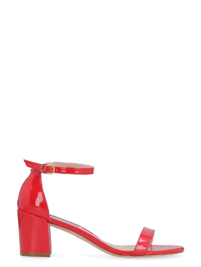 Shop Stuart Weitzman Simple Patent Leather Sandals In Red