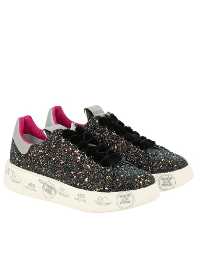 Shop Premiata Sneakers In Glitter Fabric With Maxi Platform Sole In Black