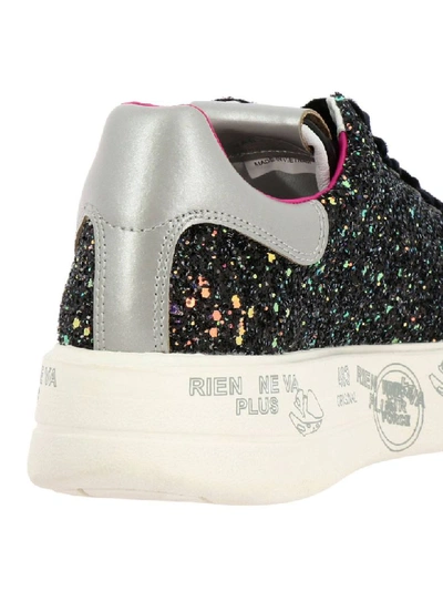 Shop Premiata Sneakers In Glitter Fabric With Maxi Platform Sole In Black