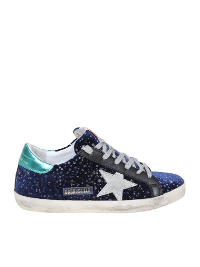 Shop Golden Goose Superstar Sneakers In Blue Velvet In Glitter