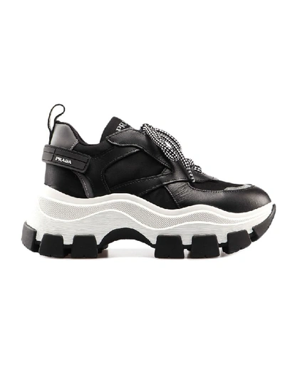 Shop Prada Pegasus Sneaker 075 In Nero+bianco