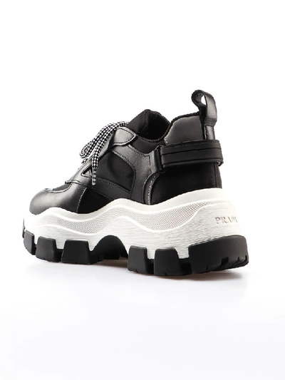 Shop Prada Pegasus Sneaker 075 In Nero+bianco