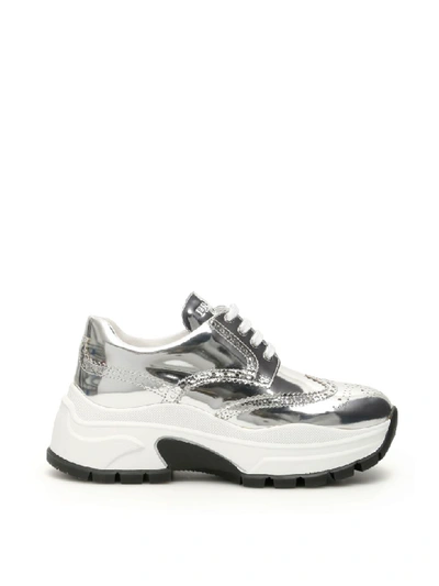 Shop Prada Metallic Calfskin Sneakers In Argento (silver)