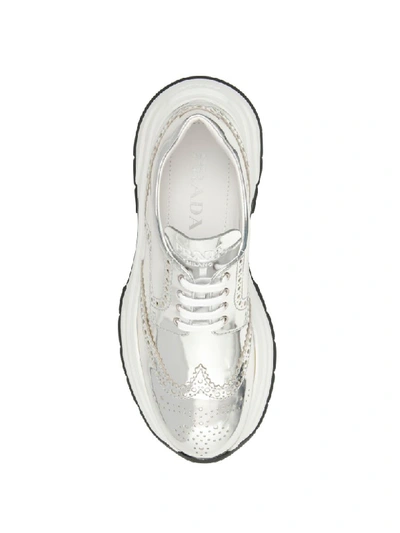 Shop Prada Metallic Calfskin Sneakers In Argento (silver)