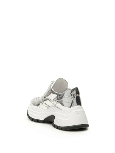 Shop Prada Metallic Calfskin Sneakers In Argento (silver)