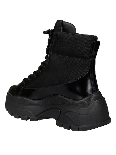 Shop Prada Logo Lace-up Boots In Black