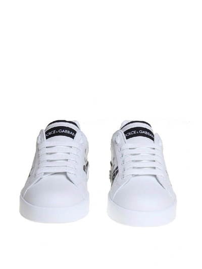 Shop Dolce & Gabbana Sneakers Portofino In Printed Calfskin White Color