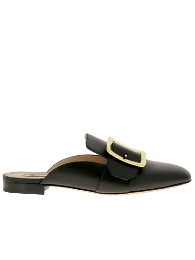 Shop Bally Sabots In Smooth Leather With Maxi Metal Buckle In Black