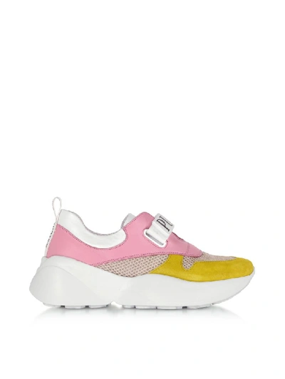 Shop Emilio Pucci Pink & Lime Green Leather And Nylon Sneakers