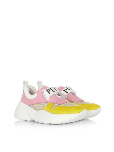 Shop Emilio Pucci Pink & Lime Green Leather And Nylon Sneakers