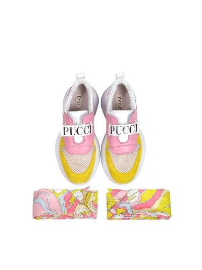 Shop Emilio Pucci Pink & Lime Green Leather And Nylon Sneakers