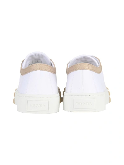 Shop Prada Gabardine Fabric Sneakers In White + Beige
