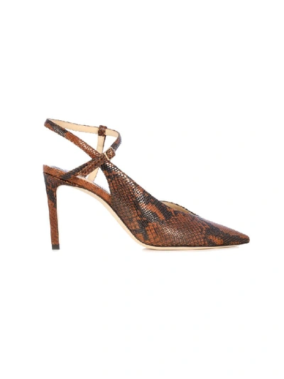 Shop Jimmy Choo Snake Printed Decolletes In Cuoio Cuoio