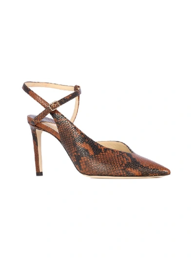 Shop Jimmy Choo Snake Printed Decolletes In Cuoio Cuoio