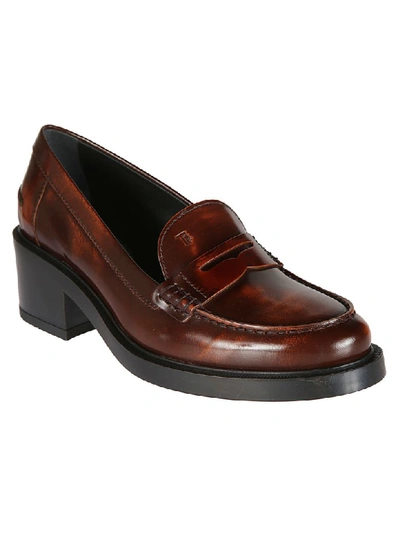 Shop Tod's T50 Mid-length Heel Penny Loafers In Brown