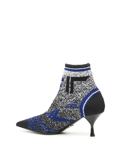 Shop Prada Multicolor Knit Booties In Nero Indaco (blue)