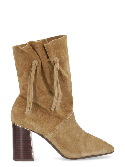 Shop Tory Burch Gigi Suede Ankle Boots In Beige