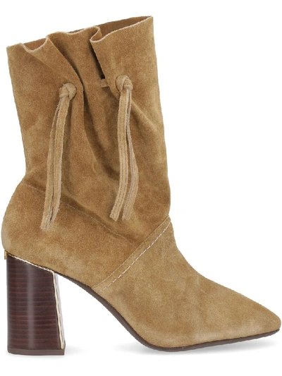Shop Tory Burch Gigi Suede Ankle Boots In Beige