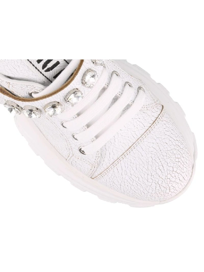 Shop Miu Miu Leather Sneakers With Crystals In White