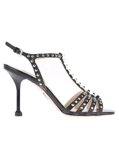 Shop Prada Leather Sandals With Studs In Black