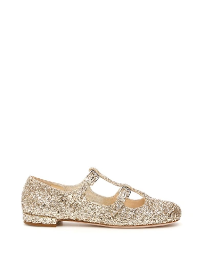 Shop Miu Miu Glitter Ballerinas In Pirite (gold)