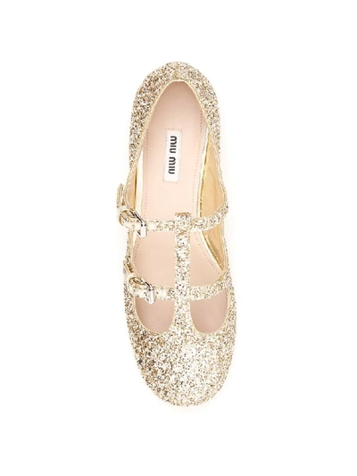 Shop Miu Miu Glitter Ballerinas In Pirite (gold)