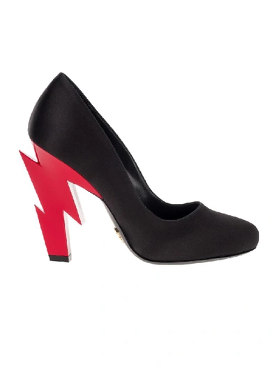 Shop Prada Thunder Heel Pumps In Black + Red