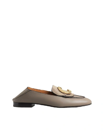 Shop Chloé Loafer With Brass Gold Logo In W Motty Grey