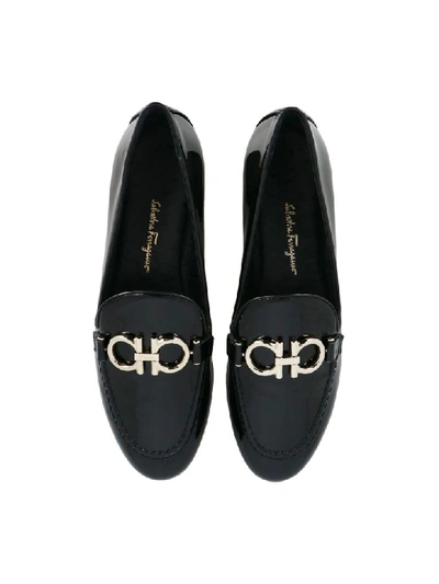 Shop Ferragamo Clover Patent Leather Loafer In Black