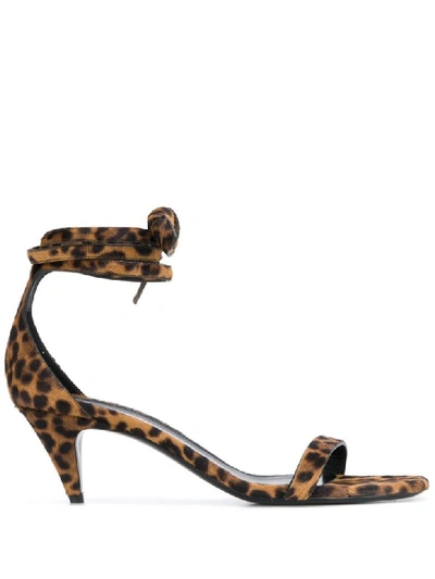 Shop Saint Laurent Leopard Print Sandals In Manto Naturale