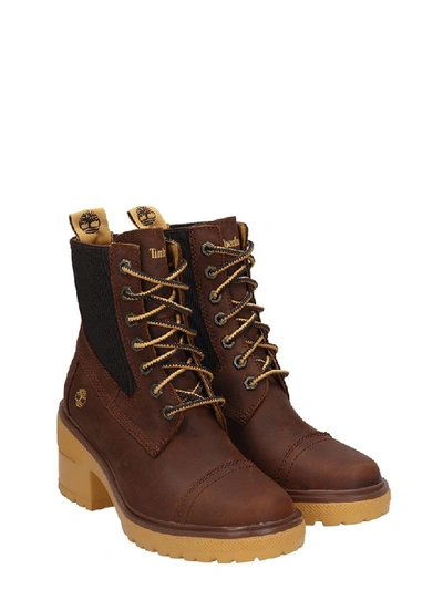 Shop Timberland Blossom Mid High Heels Ankle Boots In Brown Leather