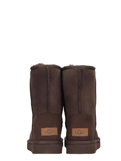 Shop Ugg Classic Short Low Heels Ankle Boots In Brown Suede