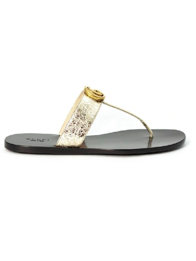 Shop Gucci Metallic Gold Leather Thong Sandal In Platino