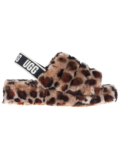Ugg Fluff Yeah Leopard-print Sheepskin Slingback Slippers In Leopard Amphora