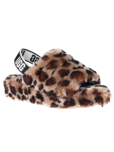 Ugg Fluff Yeah Leopard-print Sheepskin Slingback Slippers In Leopard Amphora
