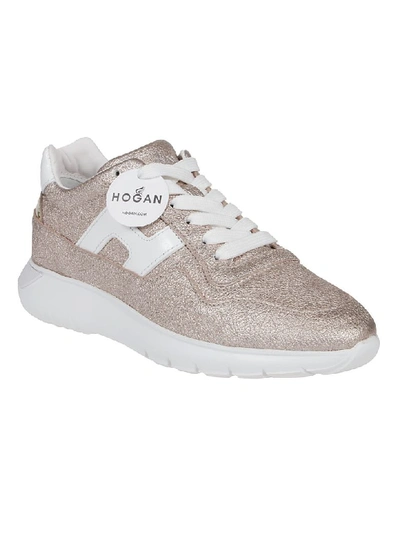 Shop Hogan H371 Interactive3 Sneaker In Qsd Pelle/oro Vecchio/bianco