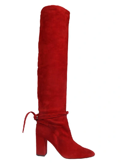 Shop Aquazzura Laced Detail Over-the-knee Boots In Granite Red