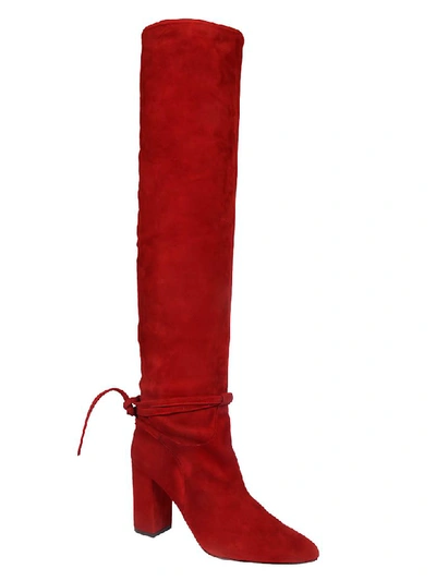 Shop Aquazzura Laced Detail Over-the-knee Boots In Granite Red